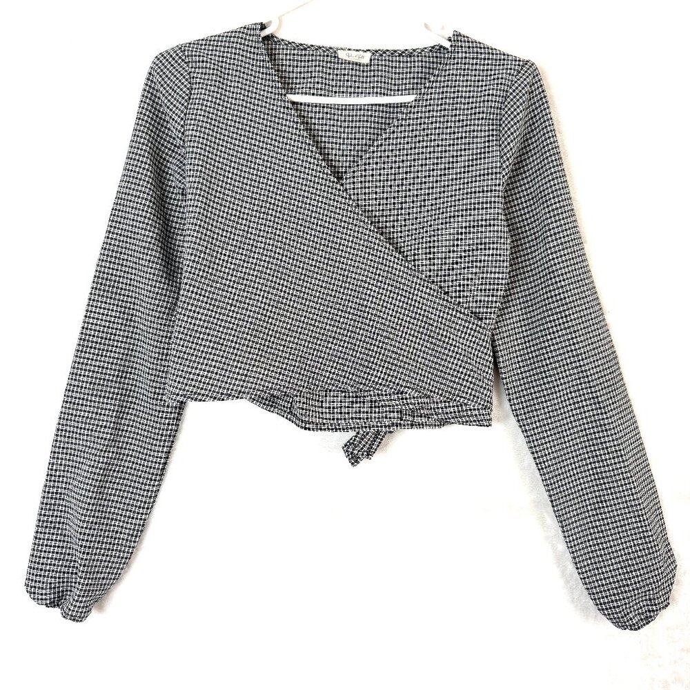 Brandy Melville John Galt Wrap Tie Cropped Preppy Academia Blouse Womens S